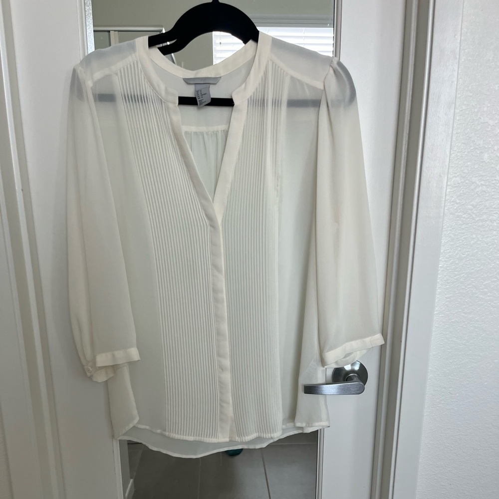 Cream sheer V-Neck blouse